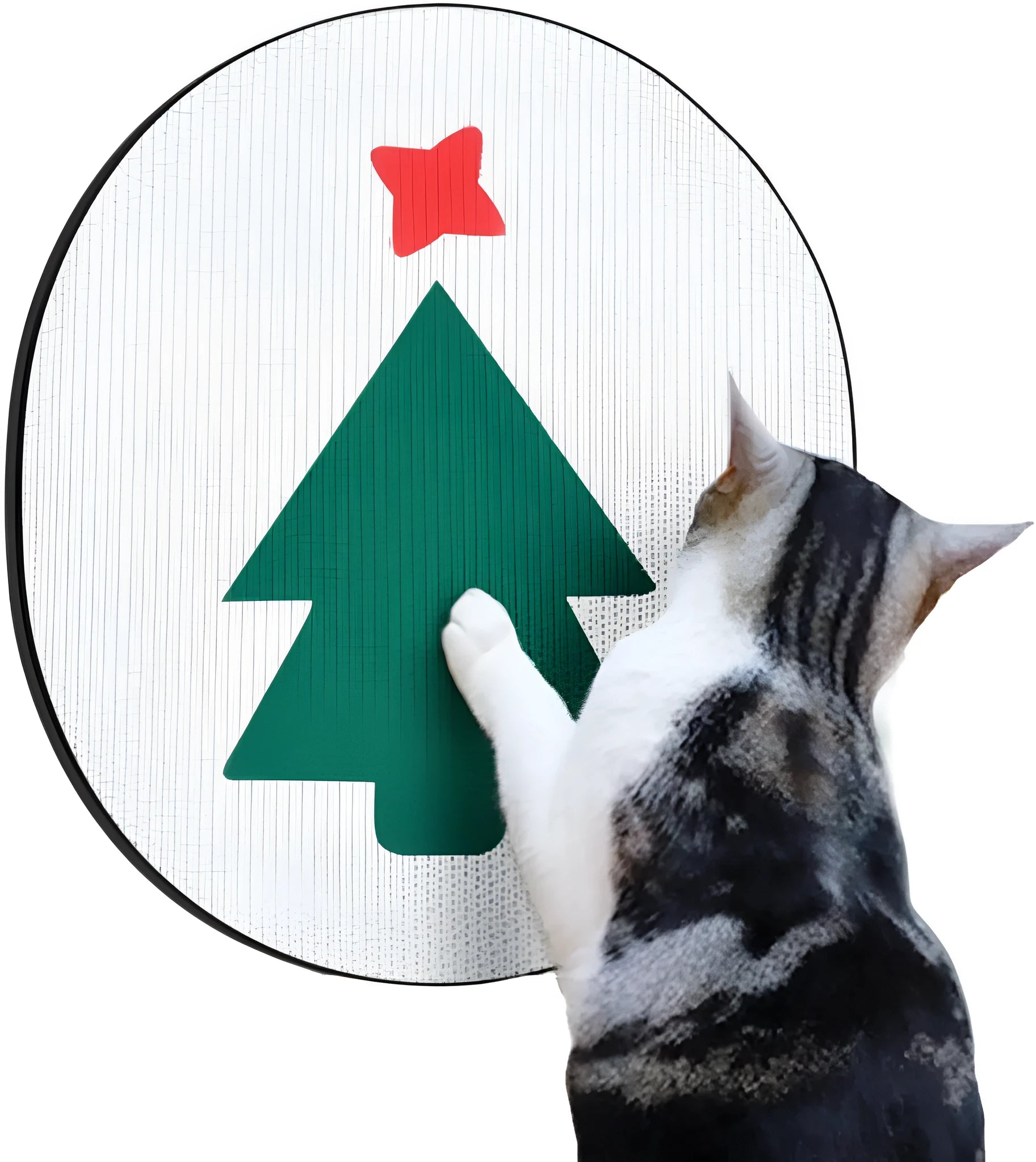 Wall mounted vertical cat scratching pad on a wall, showing one of four design options.
