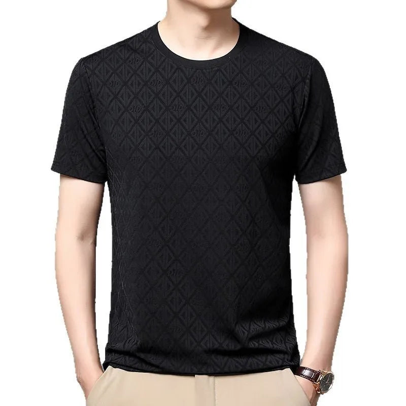 Men's loose fit short sleeve T-shirt in antibacterial ice silk fabric available in four colours
