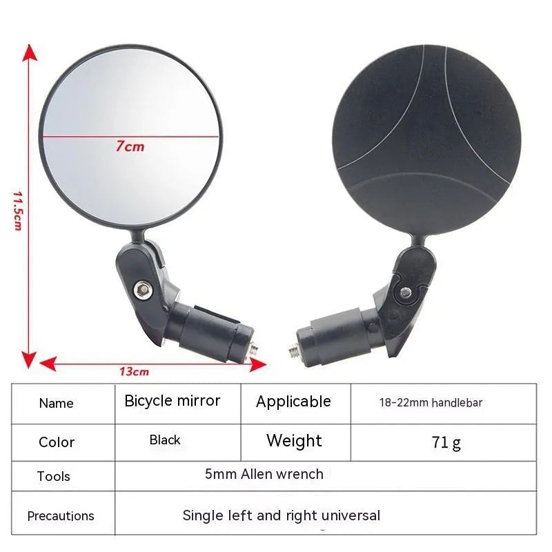 Black foldable convex rearview mirror with 7cm diameter ABS body for mountain highway vehicle use