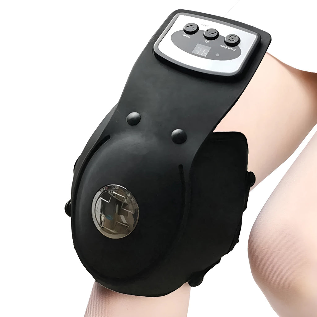 Portable infrared knee and shoulder massager with gel pads and adjustable temperature control unit.