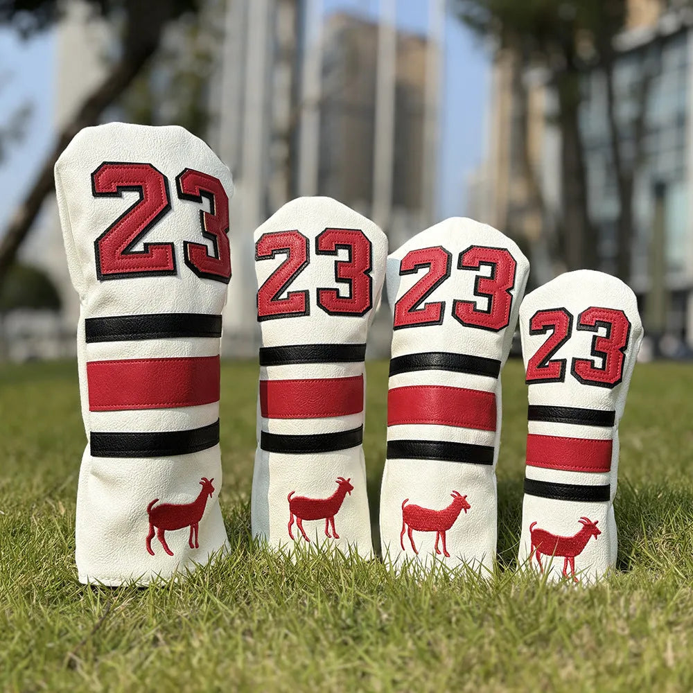 Ram No 1 fairway wood and square putter headcover set in black, red, white, or yellow PU material.