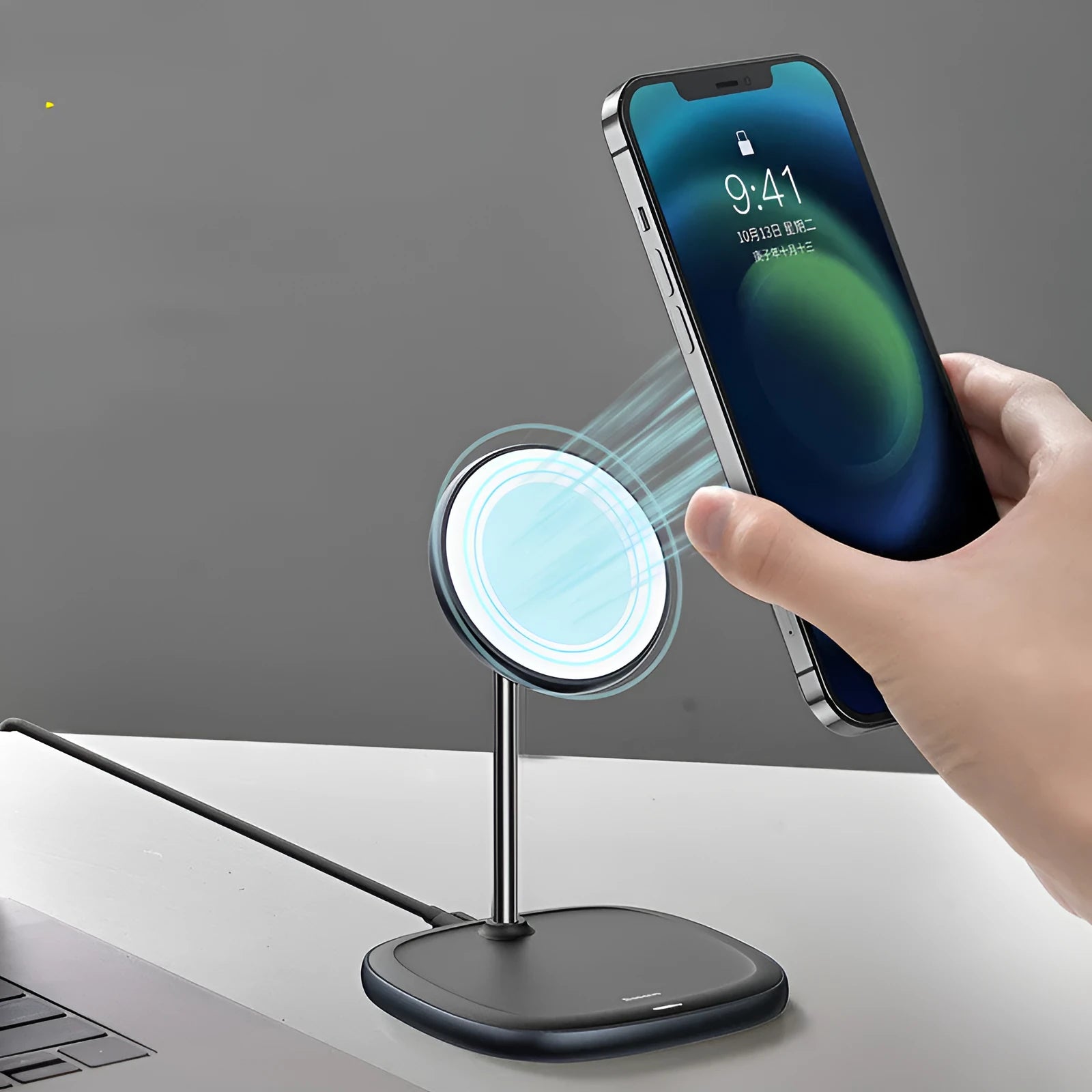 Swan Magnetic Desktop Stand Wireless Charger for iPhone 12 in black or white