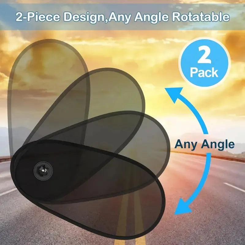 Black adjustable car window shade with suction cups stretched across vehicle side window