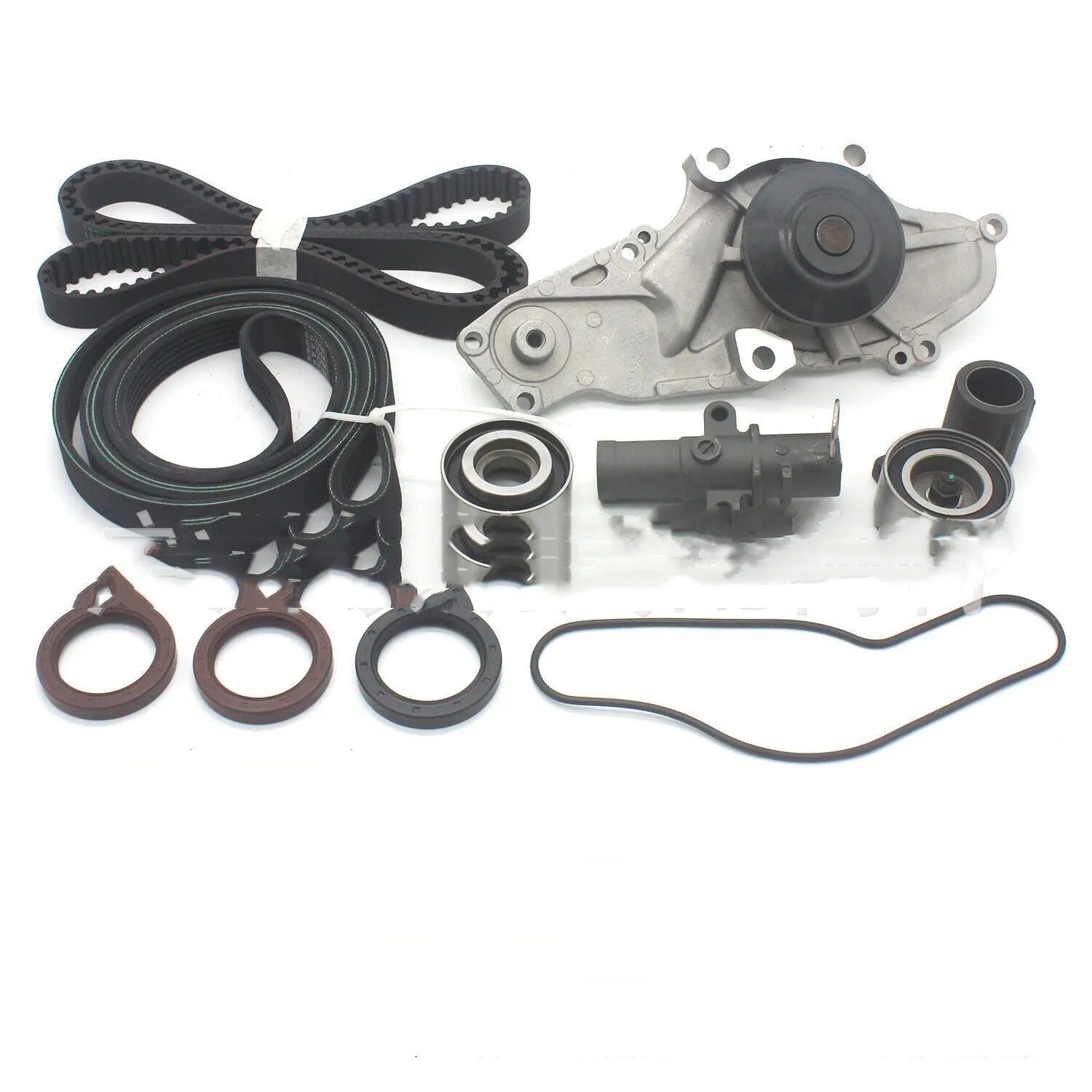 Metal automotive belt and water pump assembly components measuring 28x18x16cm