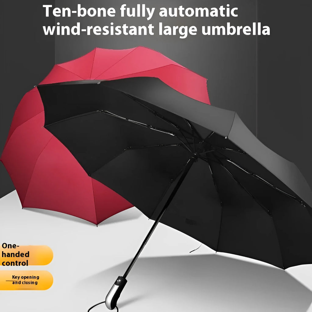 Large black business promotional umbrella with automatic opening and steel rib construction