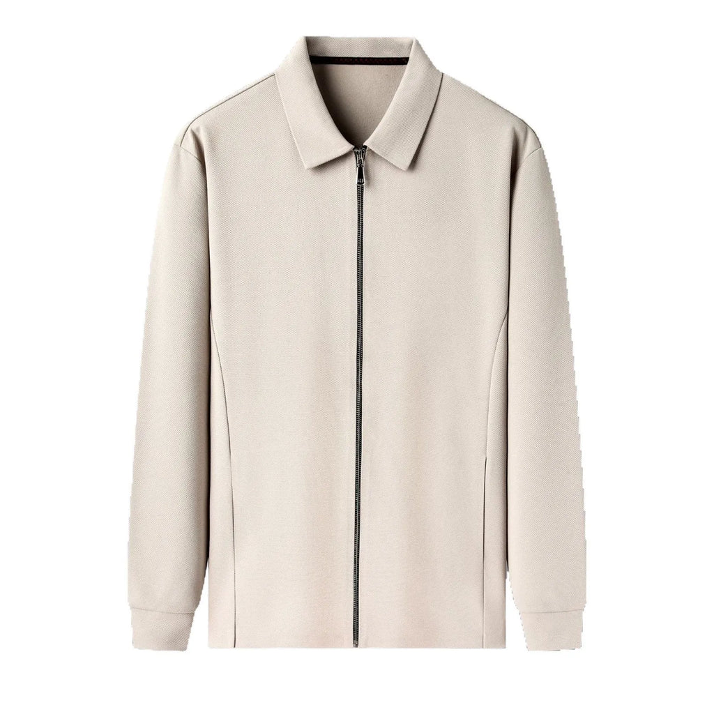 Men's slim fit casual business jacket in polyester available in black, dark grey, and apricot colours.