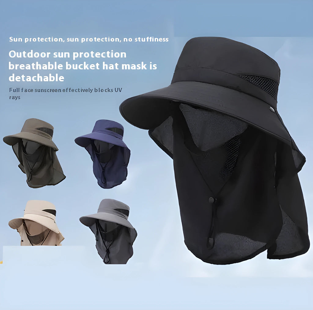 Men's adjustable wide-brim fisherman sun hat in polyester fabric