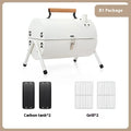 White round portable charcoal grill with chimney oven baking net and folding design