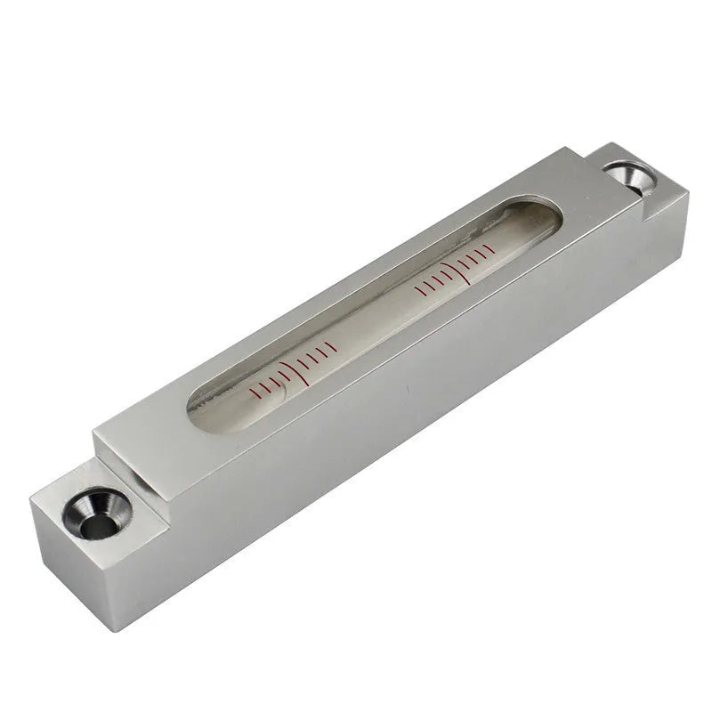 Metal and glass mini strip spirit level showing measurement accuracy of 0.02mm/m