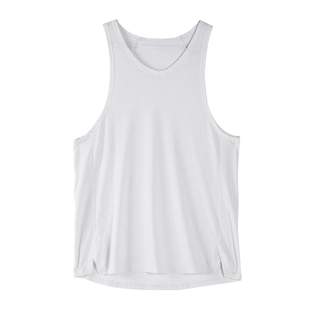 Men's black sleeveless nylon vest with stretch fabric on white background