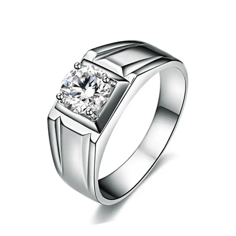 Large square diamond men's ring with adjustable opening in gold or platinum finish