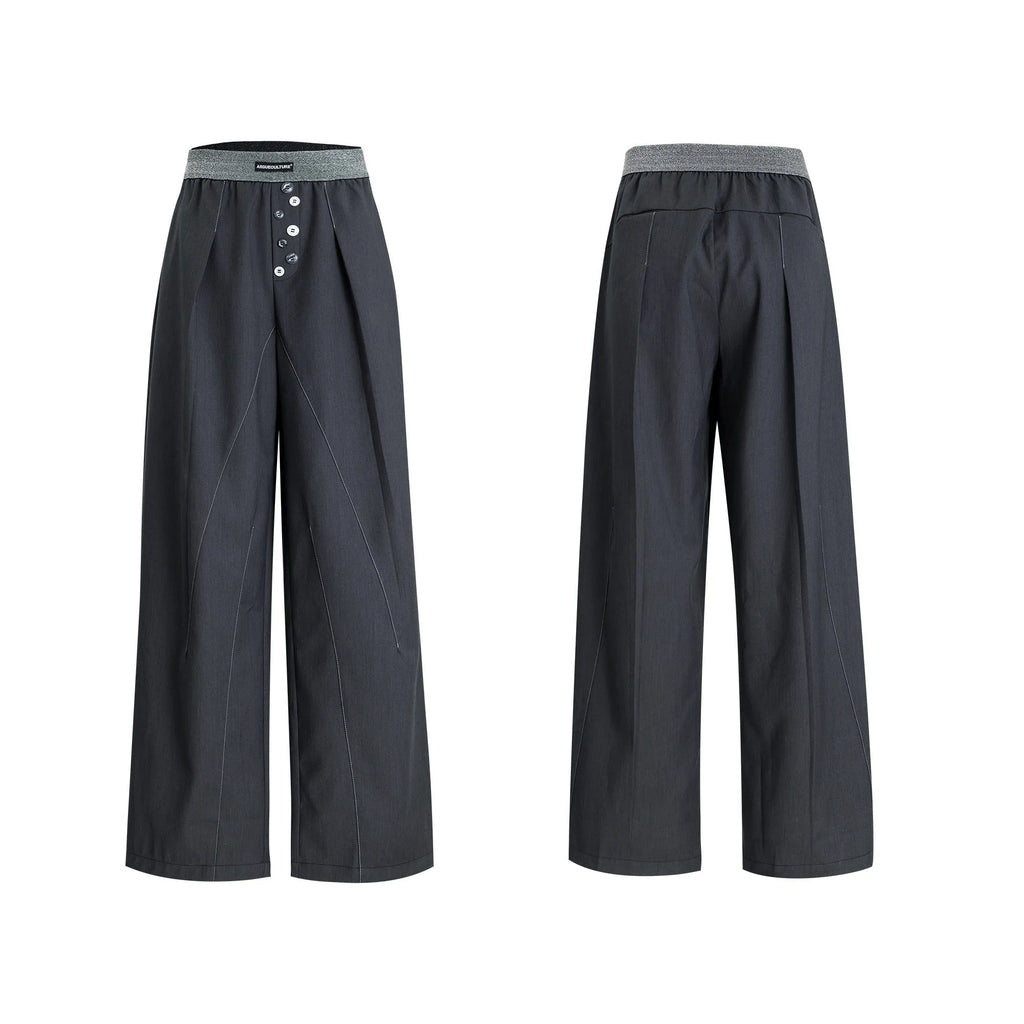 Straight-leg trousers with drooping silhouette and button-open line design detail
