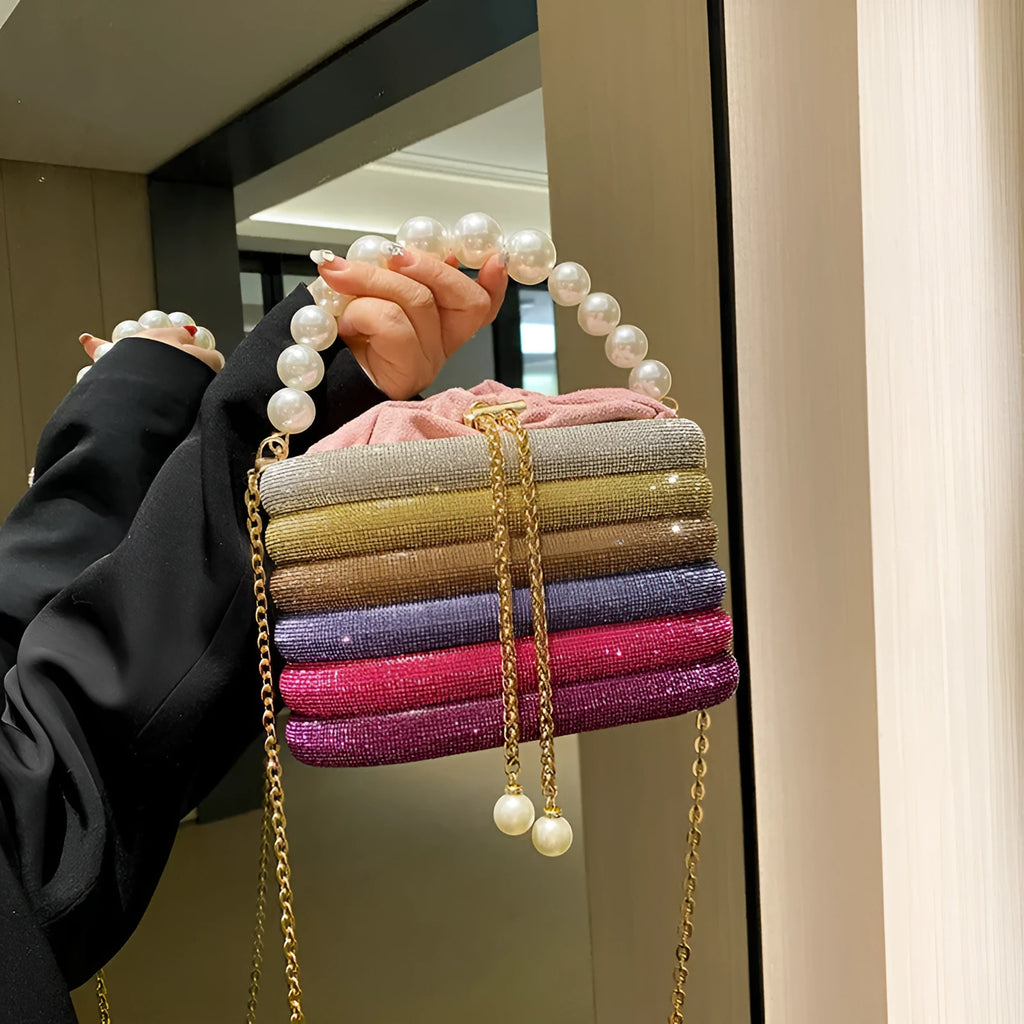 Women's soft PU crossbody bag with beaded decoration in European retro style, showing interior zipper compartment