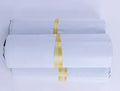 Bundle of 100 clear PE plastic courier bags with adhesive seals in various sizes on a white background.