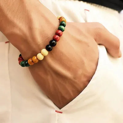 Natural stone bead bracelet with lava stones for essential oils on wrist