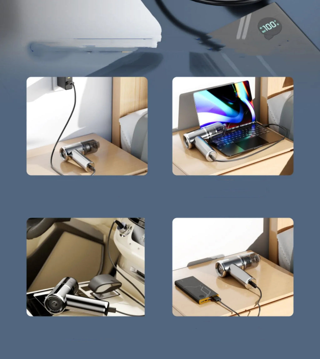 Handheld cordless car vacuum cleaner with wireless charging and cleaning accessories