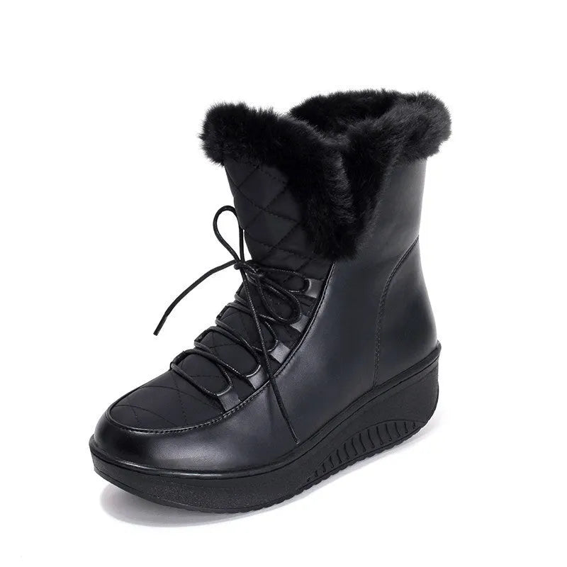 Women's black water-resistant winter boots with lace-up closure and 3cm platform sole