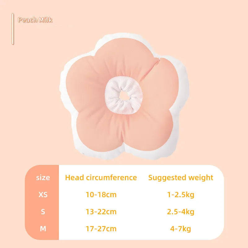 Adjustable cotton cat flower cone collar in pink with elastic neck band for post-surgery wound protection