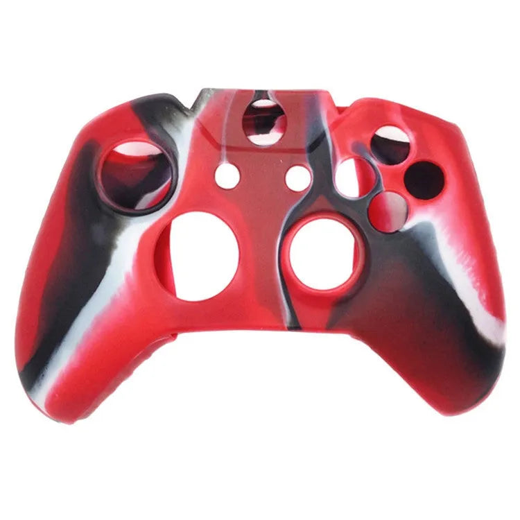 Xbox One controller covered in a transparent silicone protective case on a black background.