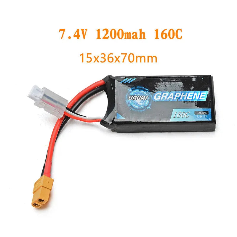 Black 7.4V 1200mAh lithium battery for RC remote control model cars and ships