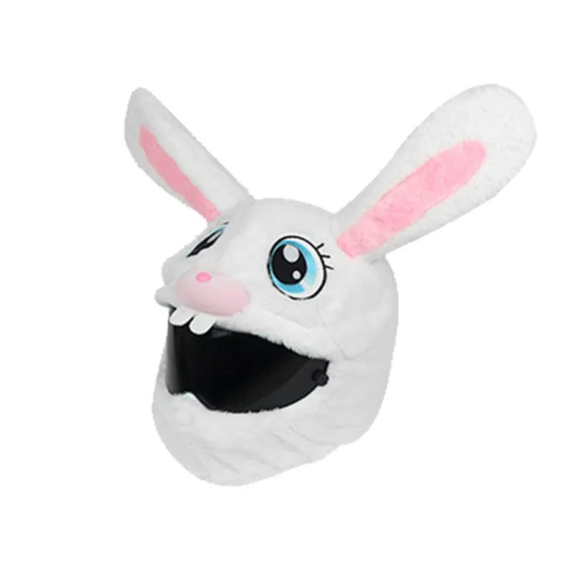 White rabbit head decorative cover with plush lining for electric motorcycle helmets