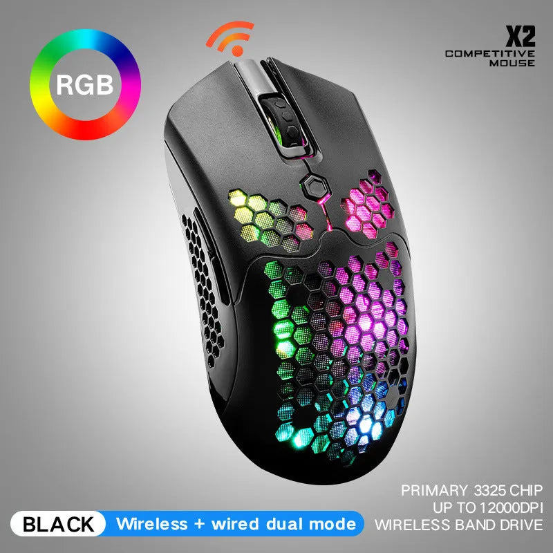 Free Wolf X2 wireless gaming mouse with RGB lighting in black, green, pink, white or yellow colour options