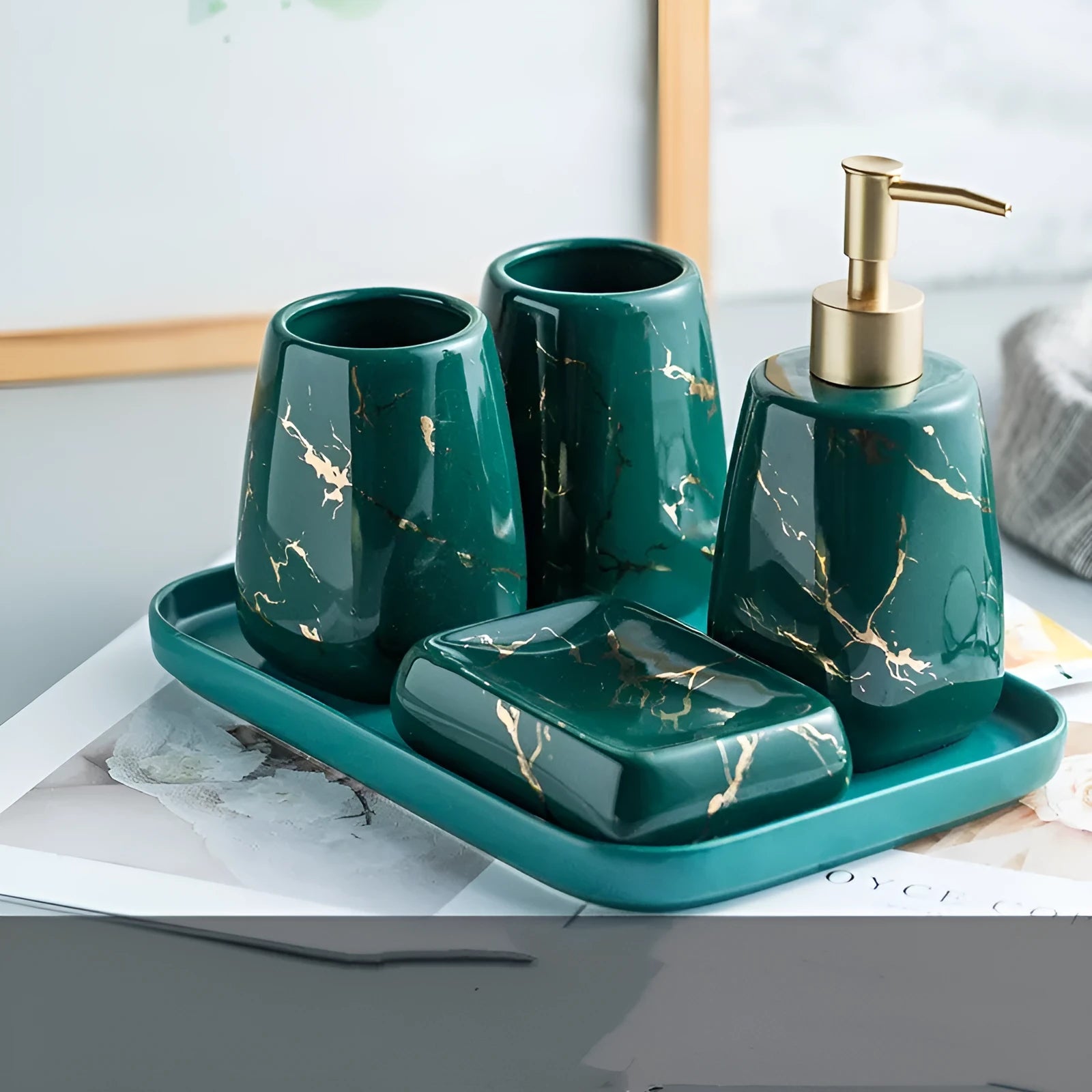 Ceramic bathroom wash set in light luxury style with decal process treatment