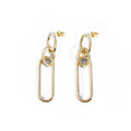 Sterling silver geometric hoop earrings with needle posts and ring-line design