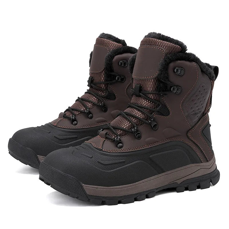 Men's black fleece-lined high-top winter boot with lace-up front and tall crown on a ribbed TPR sole.