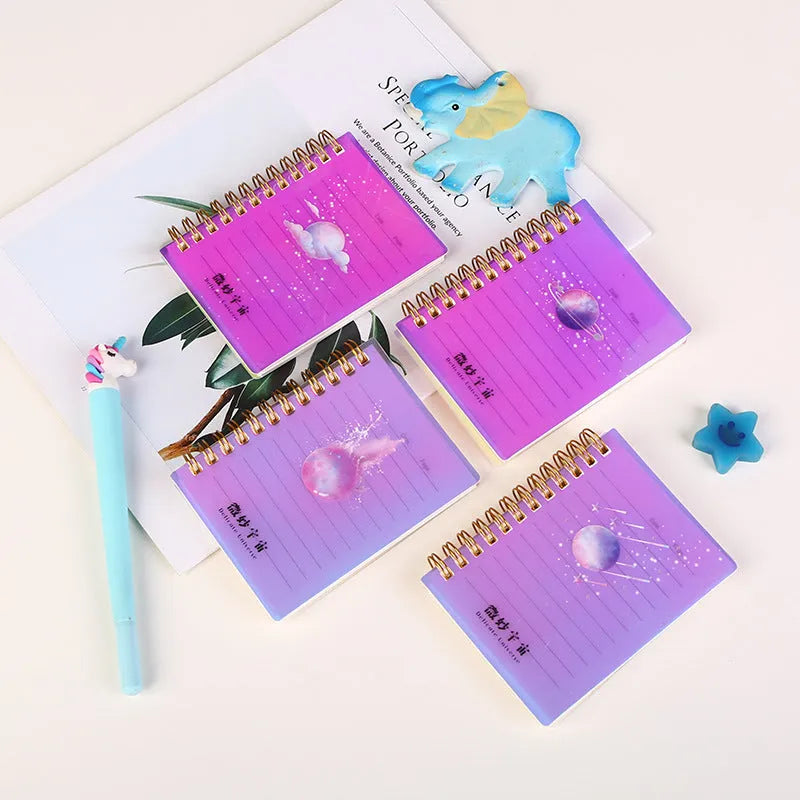 A7 spiral-bound pocket notebook with coil binding and PP plastic cover in four design colour options