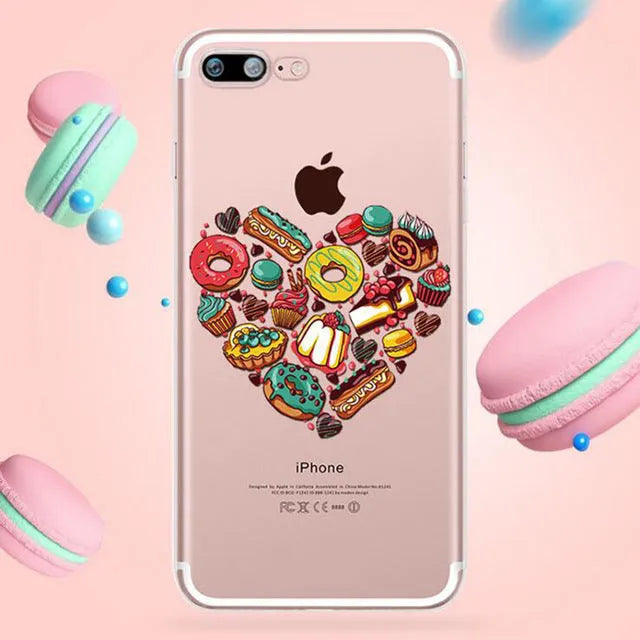 Transparent silicone phone case with blue and pink ice cream pattern for iPhone