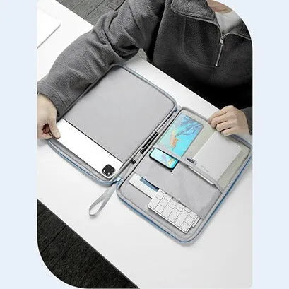 Imitation leather tablet protective case in light grey, black, pink, and sky blue colours for 10.9 inch and 12.9 inch tablets.
