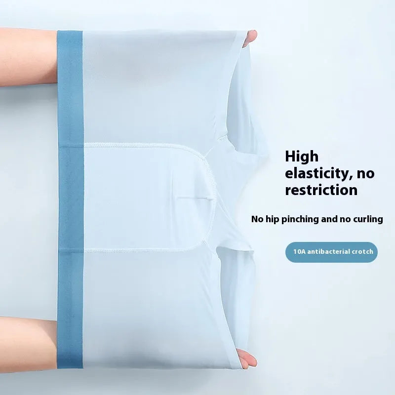 Men's graphene antibacterial seamless shorts in ice silk fabric, shown in light blue colour
