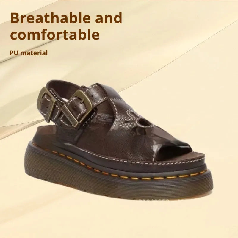 Men's black embroidered floral beach sandals with a flat heel, showing PU upper material.