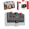 Black PG-9137 mobile phone gaming trigger bracket with adjustable metal trigger and telescopic clamping arm.