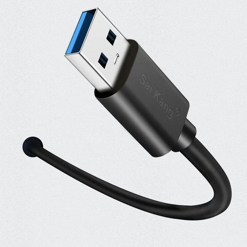 USB 3.0 and USB 2.0 male-to-female extension cable with black PVC sheathing showing connector details
