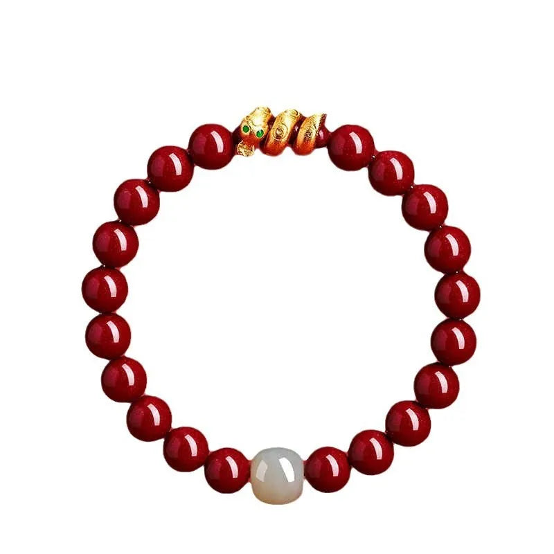 Handmade cinnabar snake zodiac bracelet with roll snake beads in Chinese style