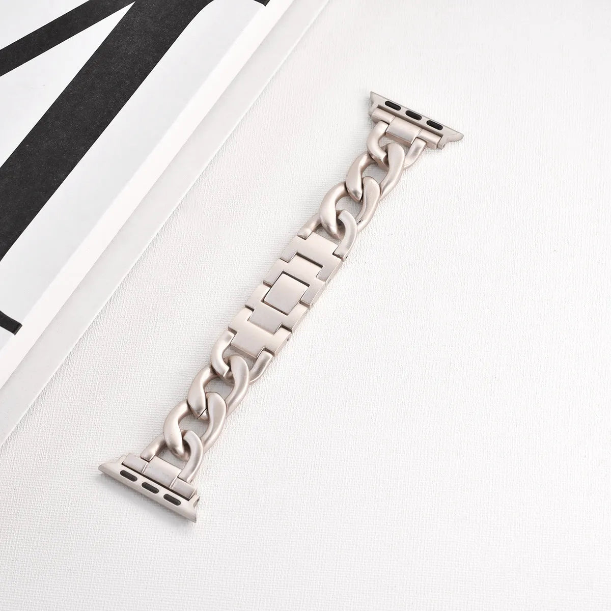 Metallic denim chain watch strap for Apple Watch in silver, black, gold, rose gold and Starlight colour options