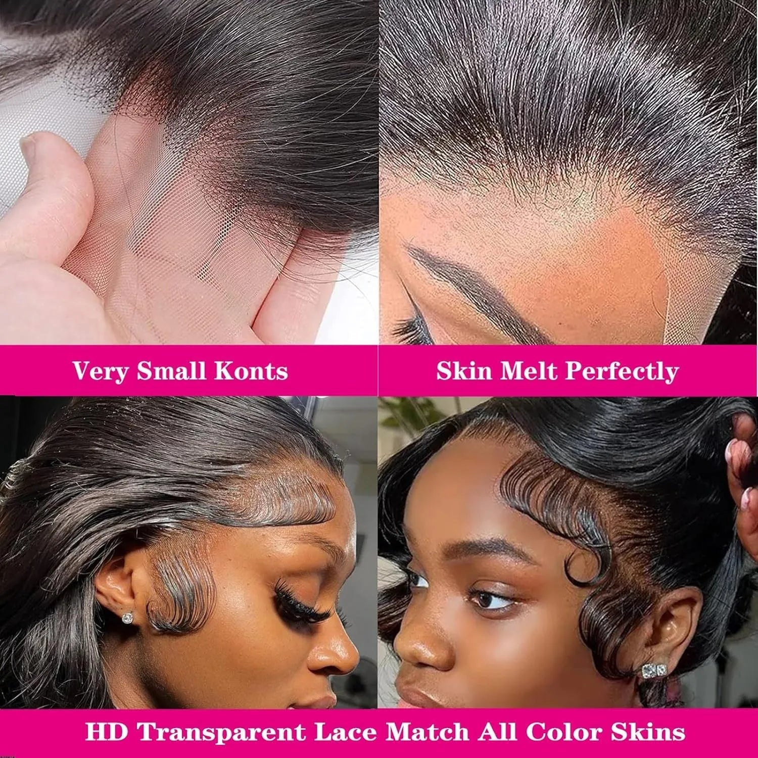 Black medium length curly synthetic wig on display stand showing lace mesh cap and wave pattern