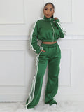 Grey striped sweater with zipper and matching trousers, a street hipster two-piece set.