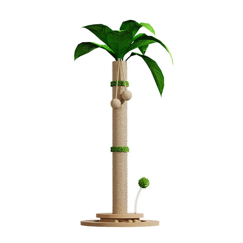 Vertical cat climbing frame with sisal scratching posts and cantilevered perches in cane colour