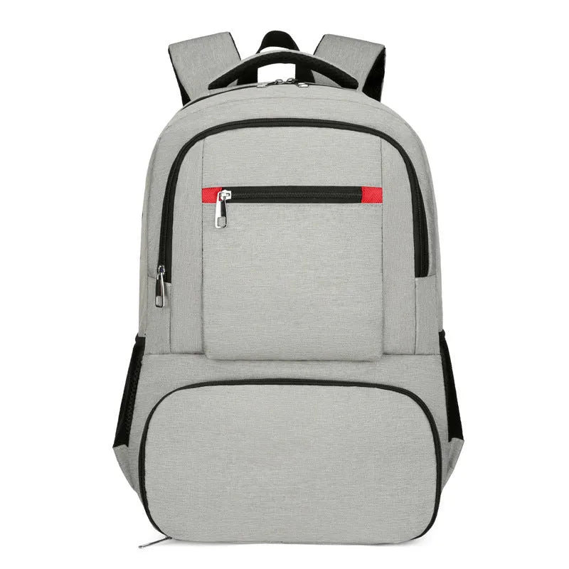 Light grey insulated Oxford cloth backpack with curved shoulder straps and dry-wet separation compartments