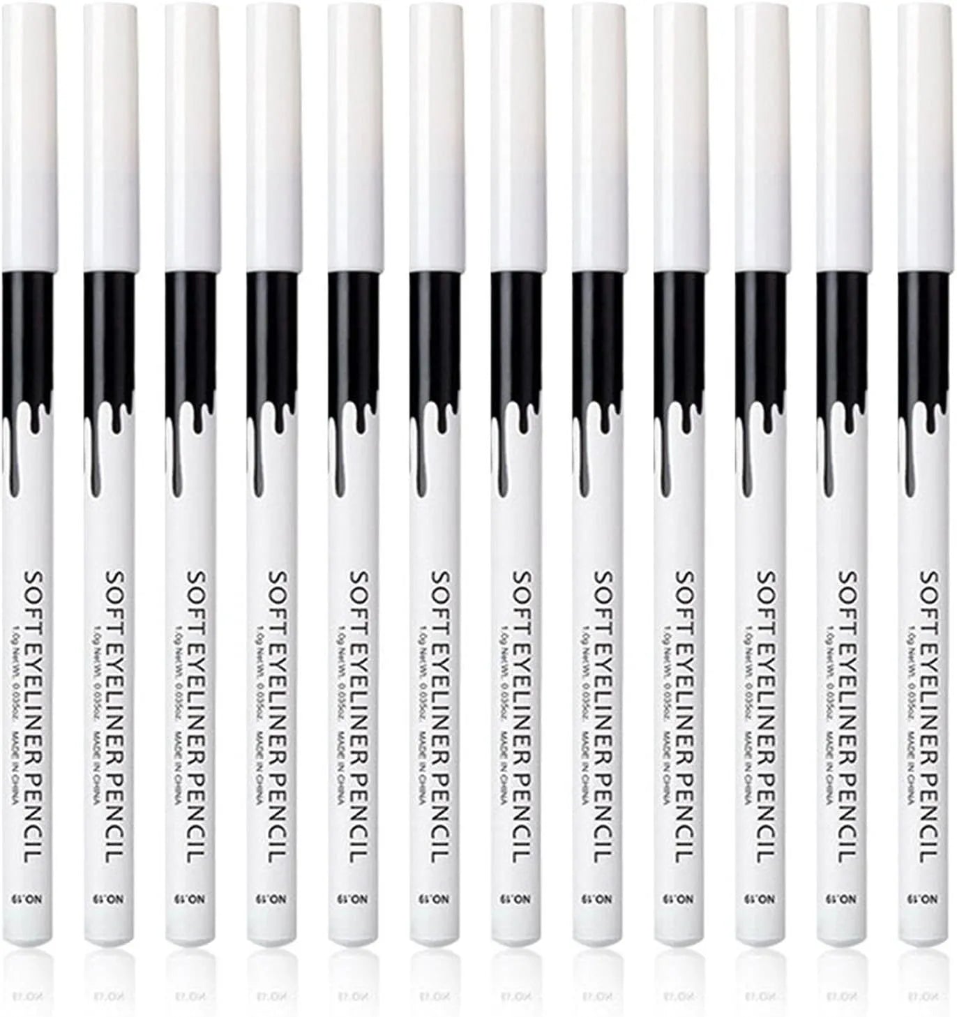 12 white and black eyeliner pencils with sharpener in waterproof makeup set