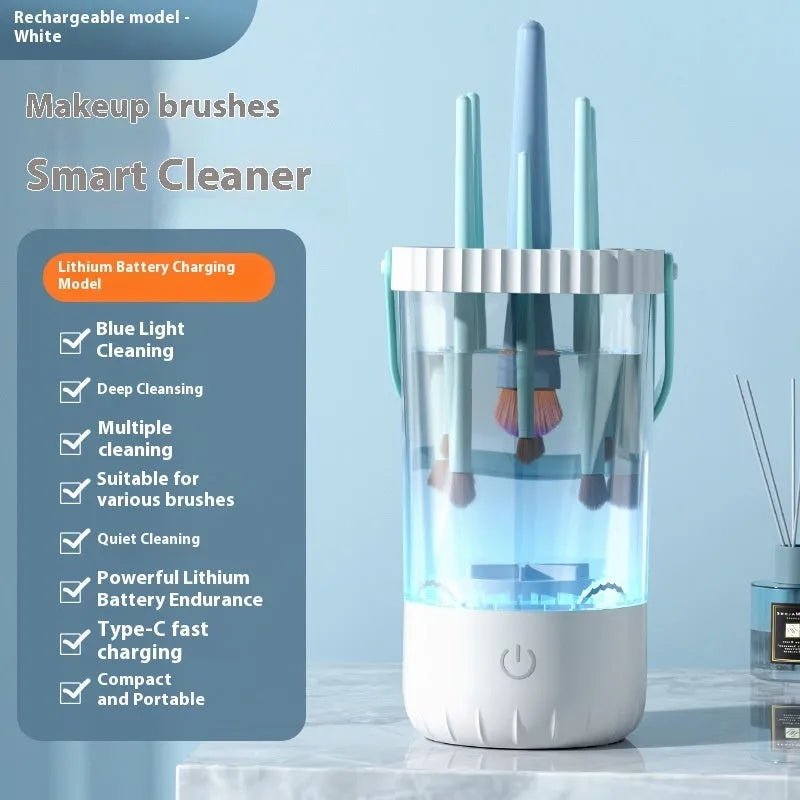 White rechargeable electric makeup brush cleaner with USB charging cable 24cm