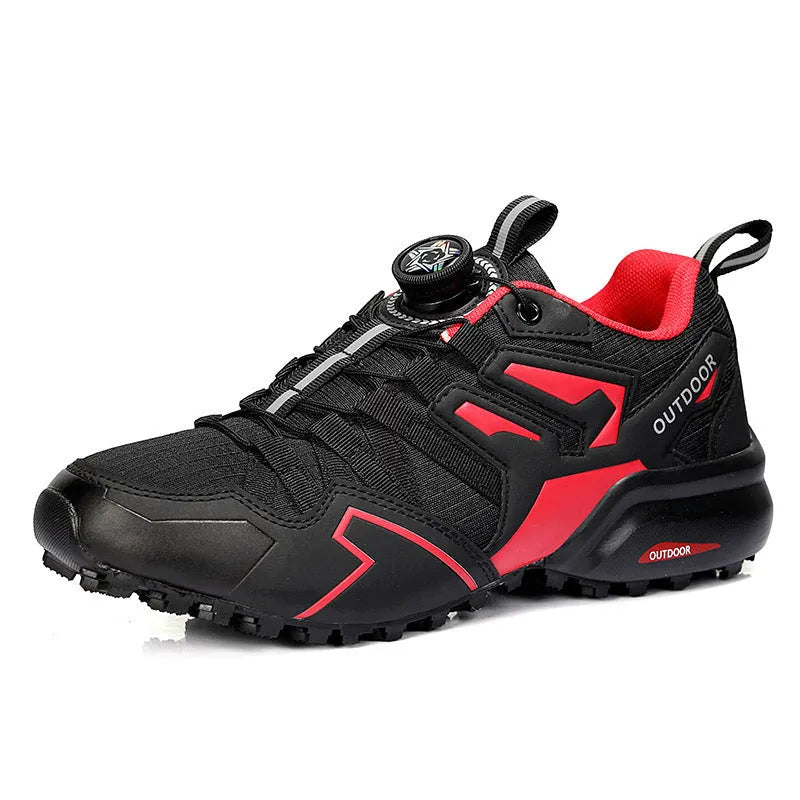 Men's beige lightweight hiking shoes with elastic band closure and rubber sole for outdoor sports.