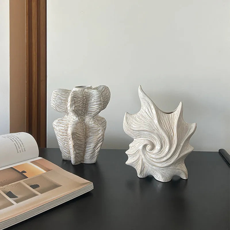 French art style ceramic vase with coloured glaze finish in European retro design