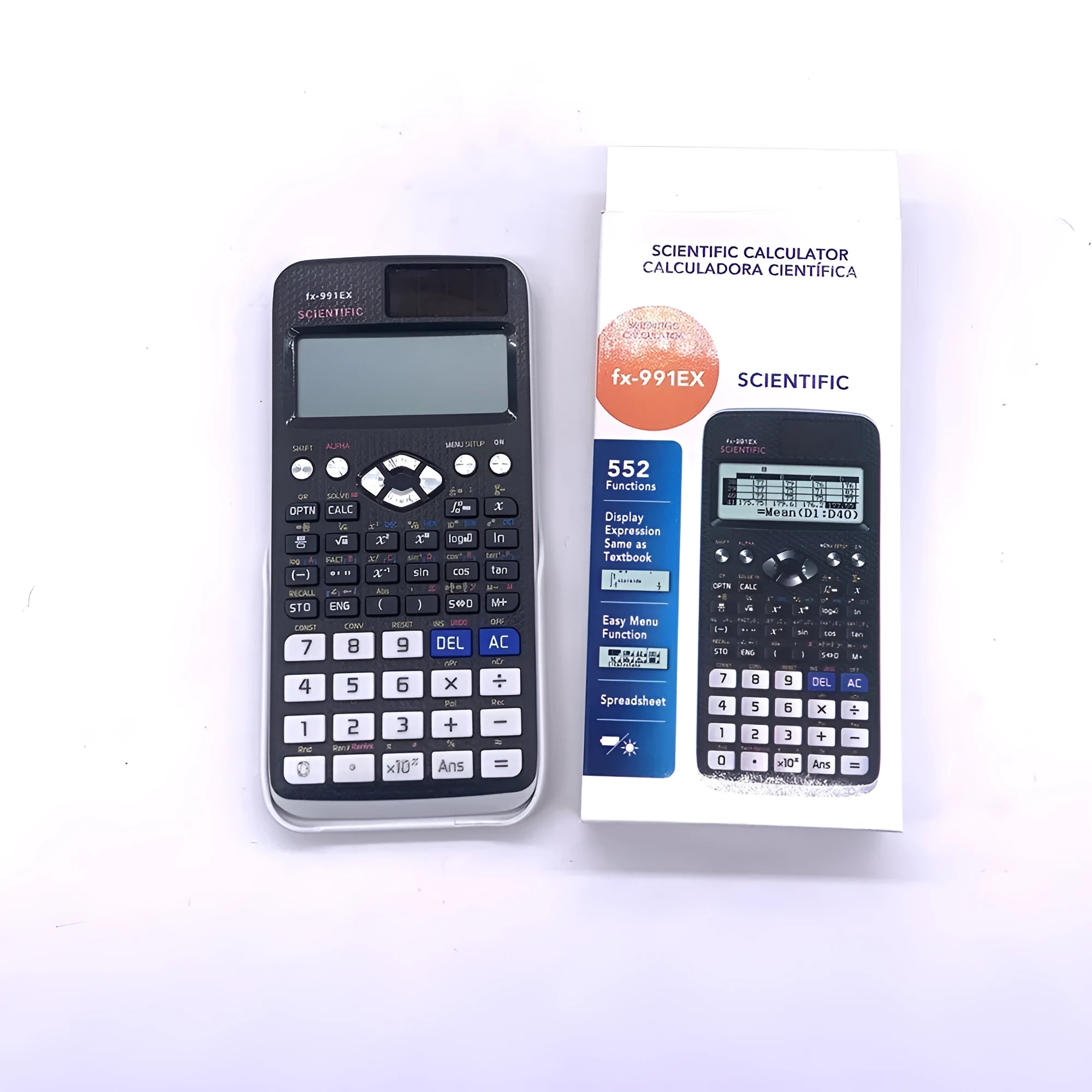 CASIO fx-991EX solar scientific calculator in black, blue, or pink colour options.