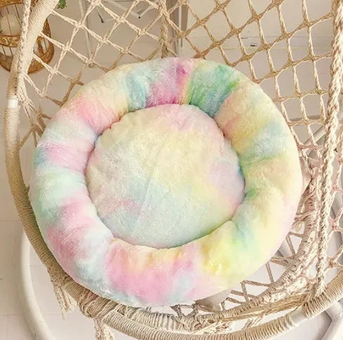 Cotton pet rainbow nest bed, round cat and small dog bed, sizes S 35cm to XL 65cm