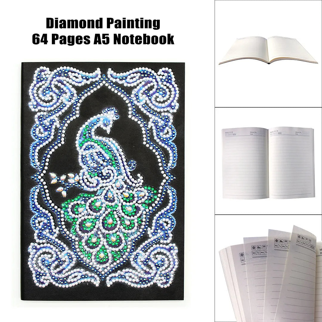Black A5 diamond painting notebook for peacock beauty crystal art with shaped and bright drills