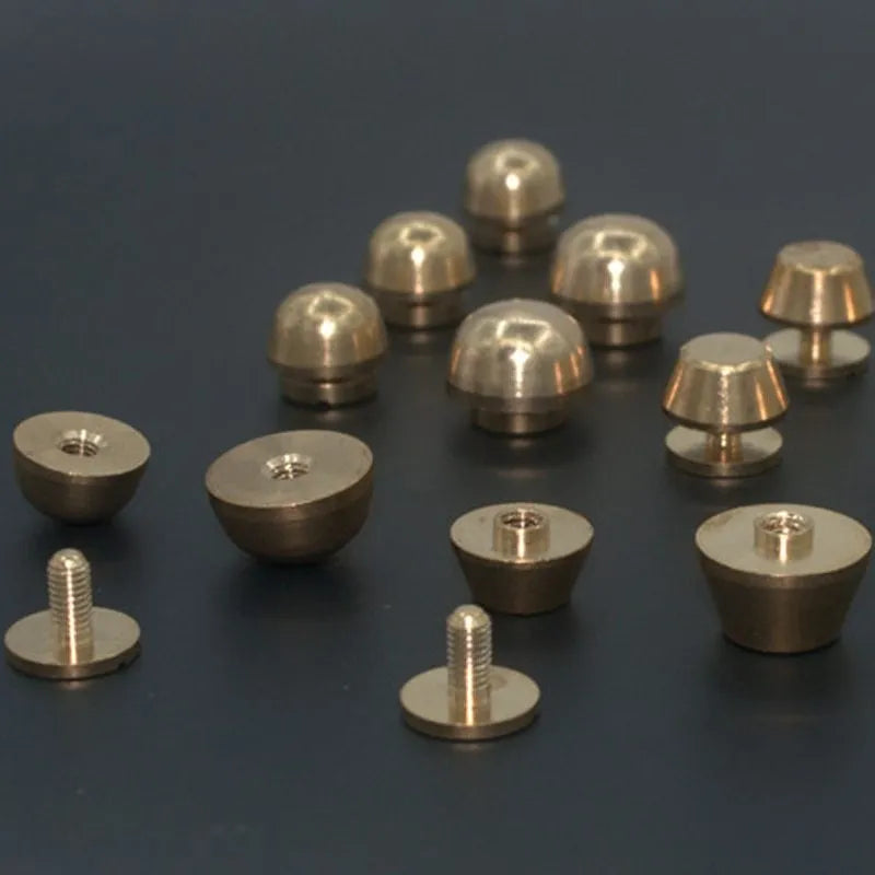 Brass decorative buckles for foot nails in 10mm and 12mm sizes with round and geometric shapes
